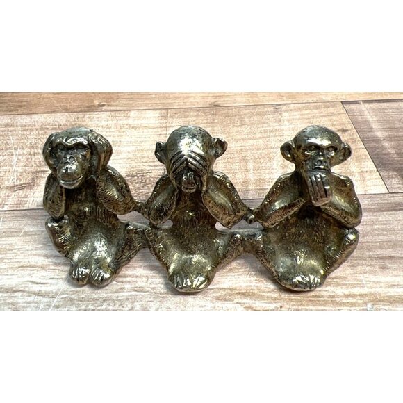 See No Evil Hear No Evil Speak No Evil Solid Brass Monkey Figurine Decor, Heavy - Picture 1 of 3